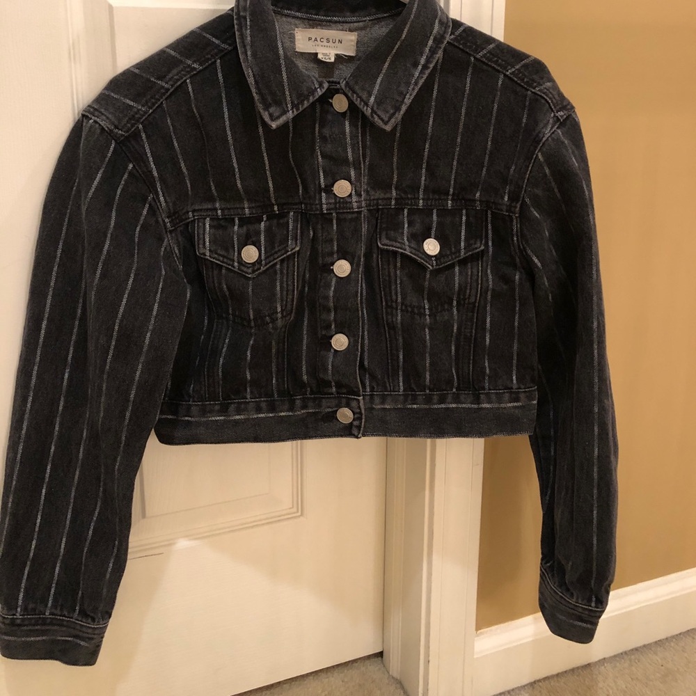 PacSun Black and White Stripe Jean Jacket